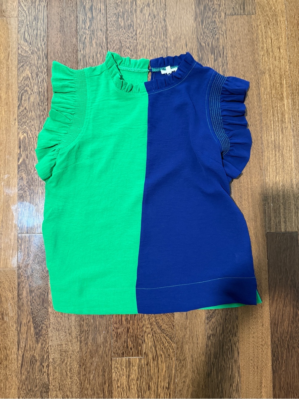 JODIFL Green & Blue Colorblock Ruffle Sleeve Tank Top